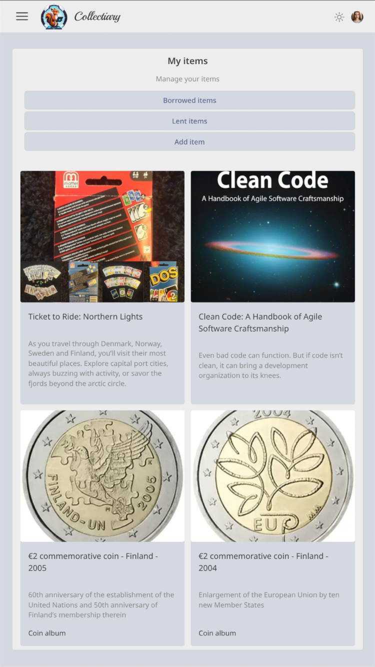 Narrow screenshot of Collectiary