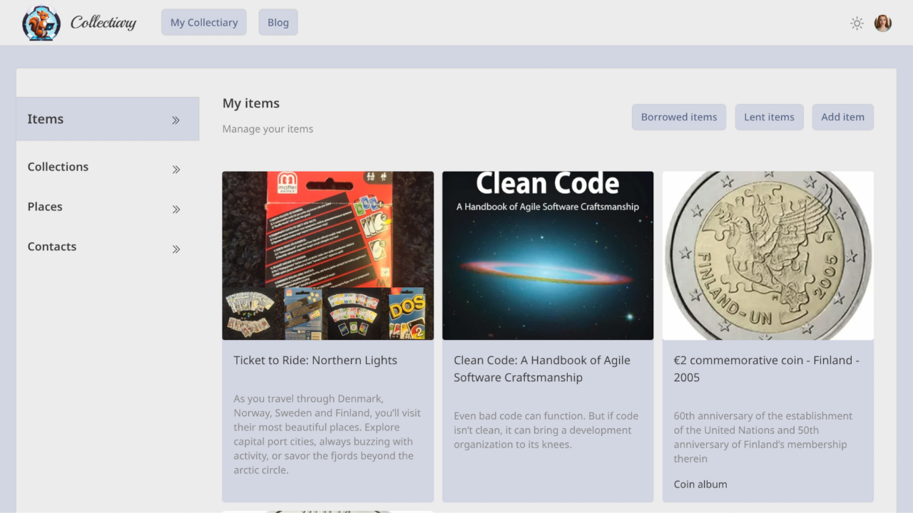 Wide screenshot of Collectiary